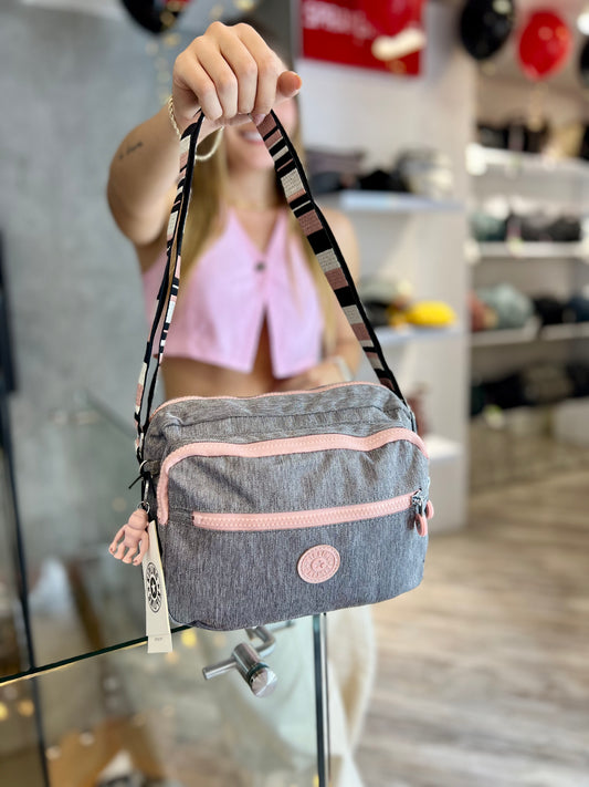 Bolso Manos Libres Gris Rosado