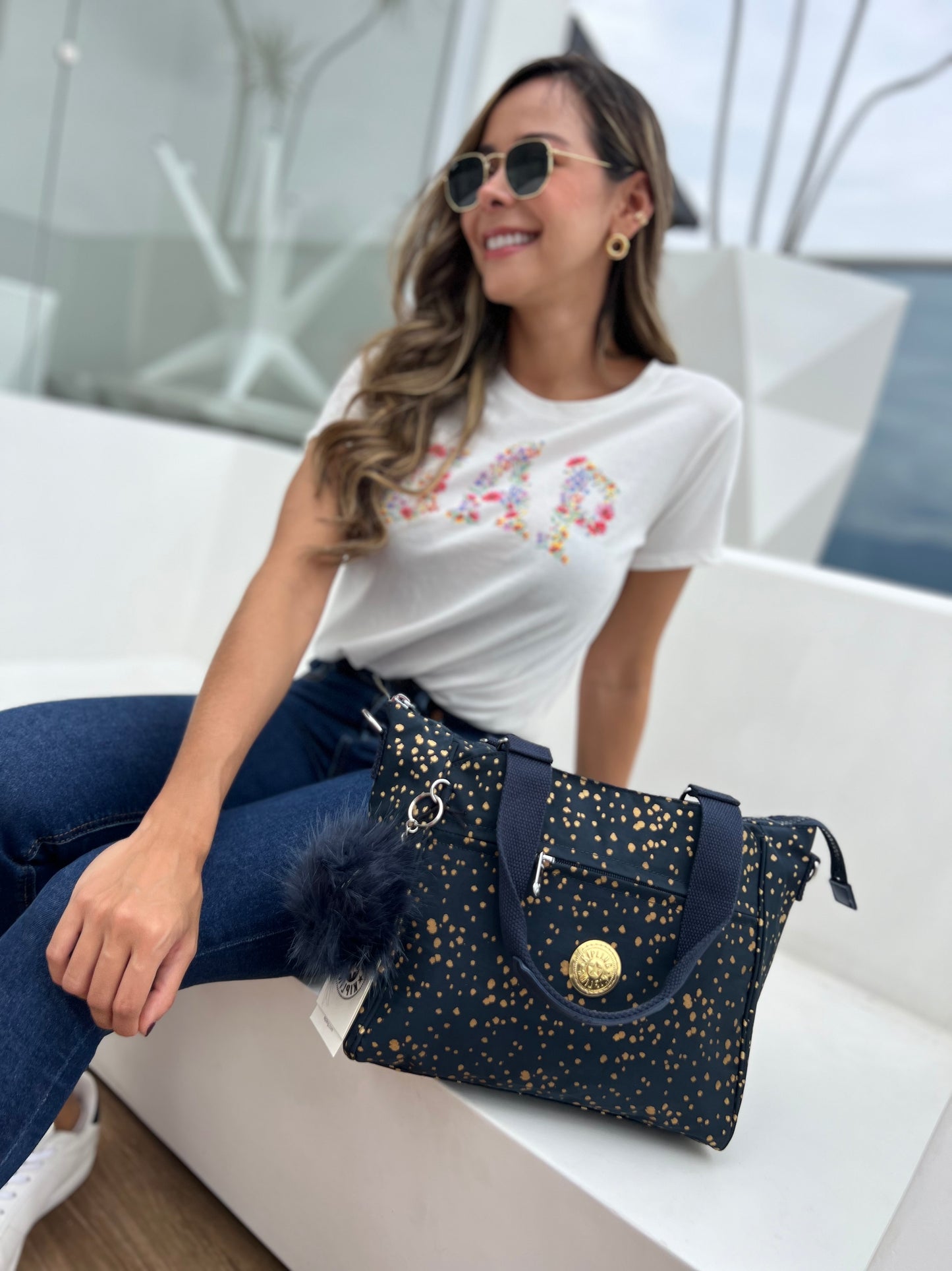 Bolso De Mano Azul Estampado