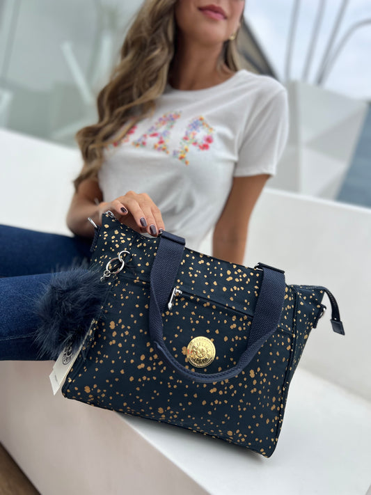 Bolso De Mano Azul Estampado